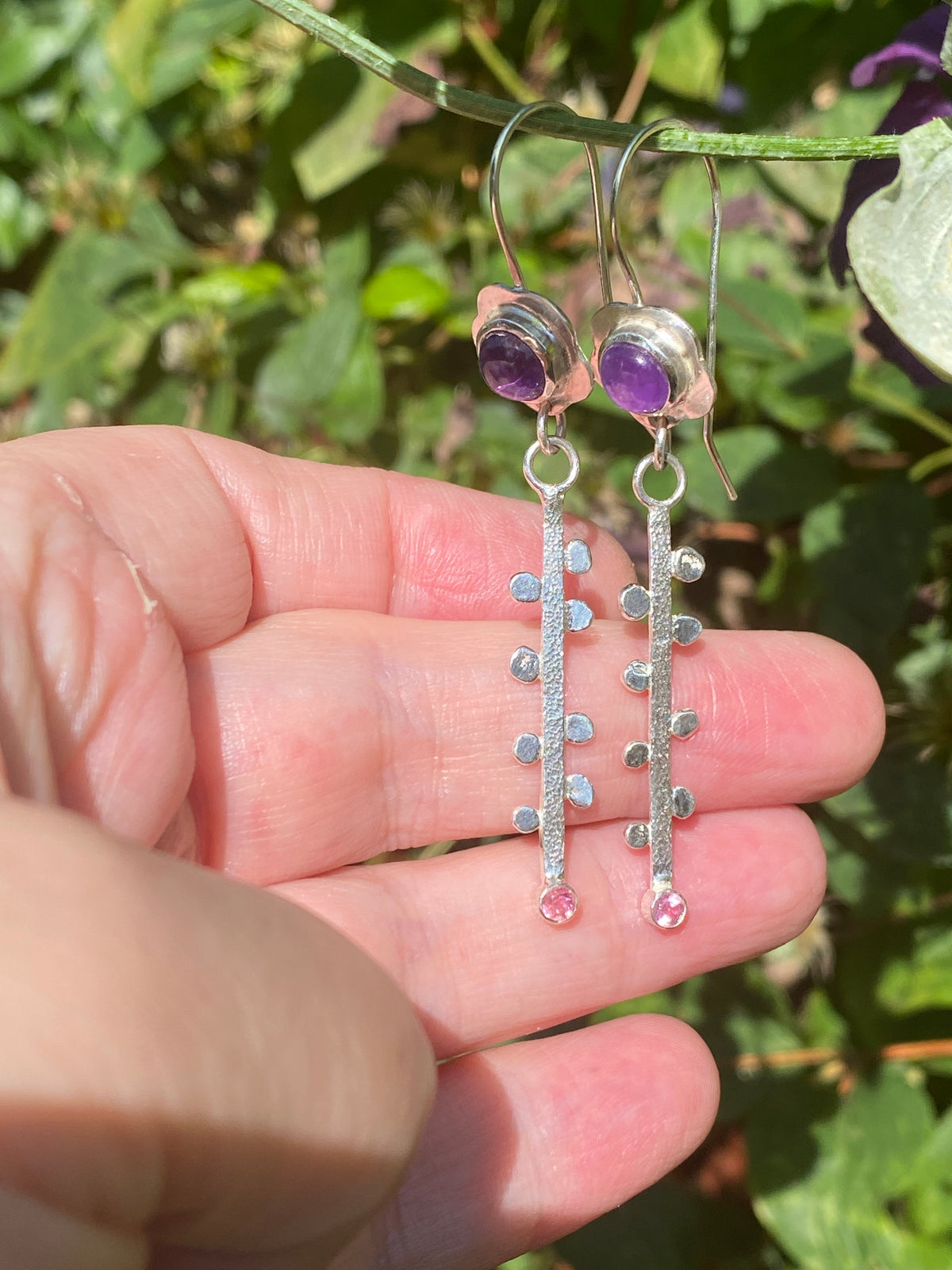Handmade Amethyst & Tourmaline Shoulder Duster Earrings